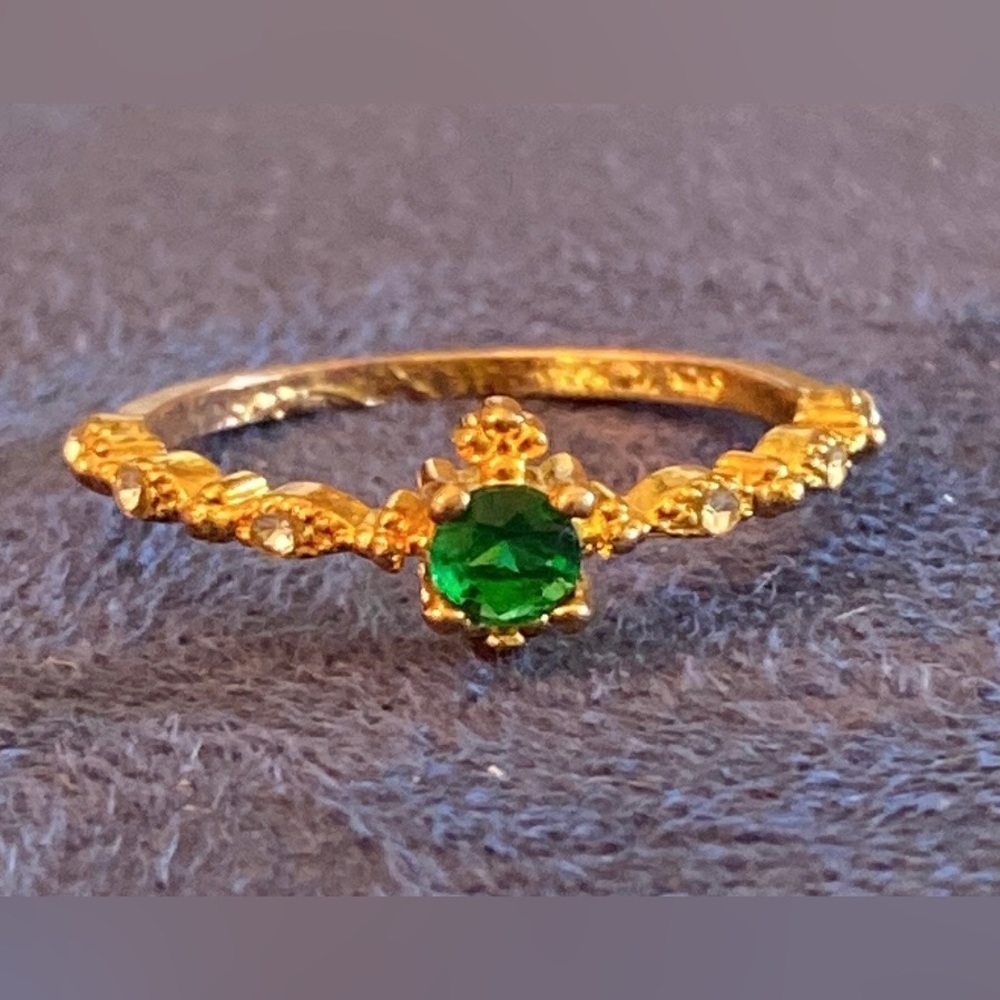 Sterling Silver, Gold Plated ‘Emerald’ Ring (8.5) Vintage